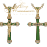 Православный крест с зеленой эмалью и изумрудами